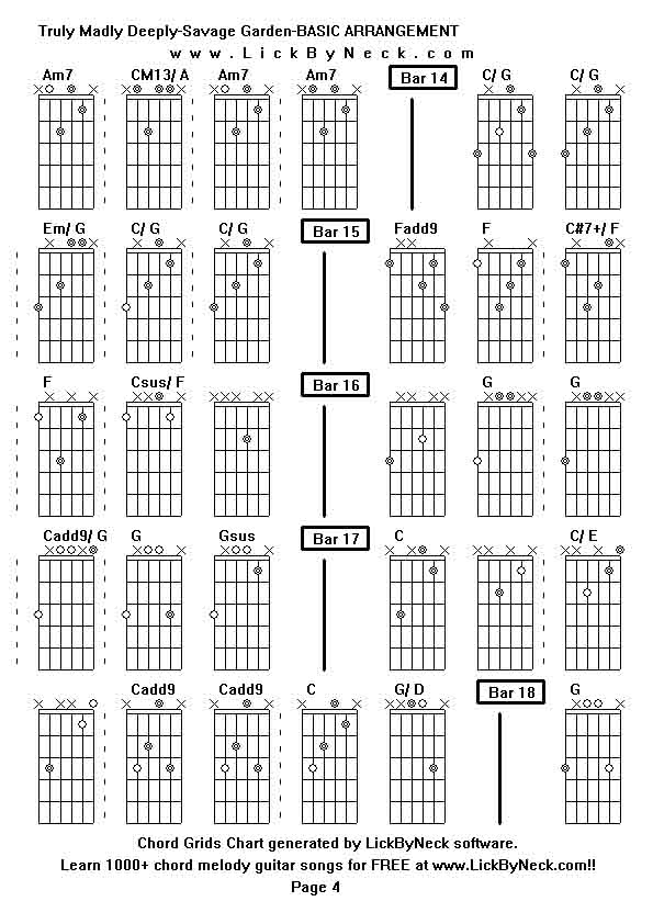 Chord Grids Chart of chord melody fingerstyle guitar song-Truly Madly Deeply-Savage Garden-BASIC ARRANGEMENT,generated by LickByNeck software.